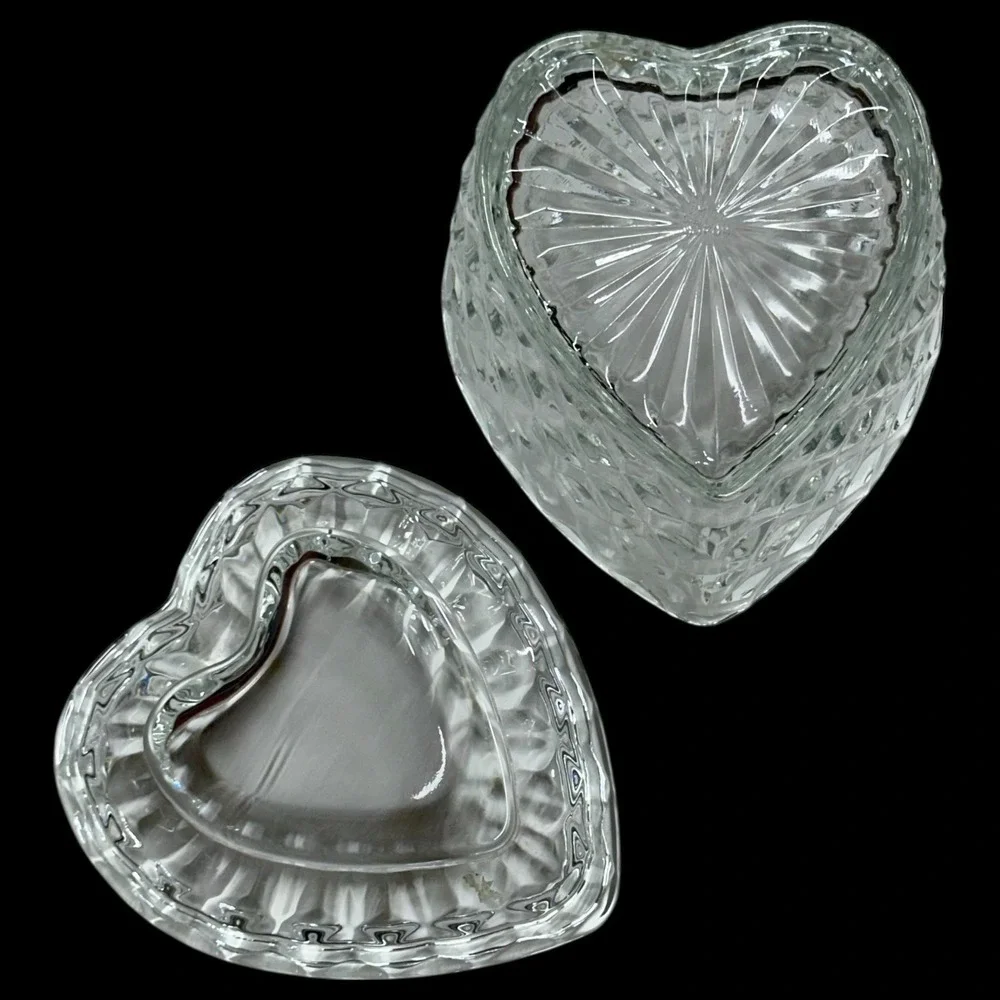 Homco Glass Heart‎ Box Fostoria Whitehall Colony Cubist Candy Trinket Lid VTG